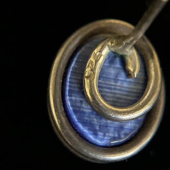 Vintage Modernist Sterling Silver Blue Cat's Eye Stud Earrings Oval Cabochon - Picture 7 of 10